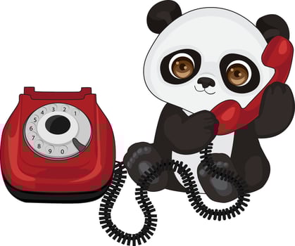 Cute Panda Calling With The Red Telephone vector