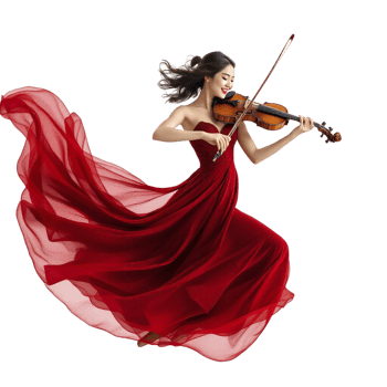 A woman in a red dress playing the violin png