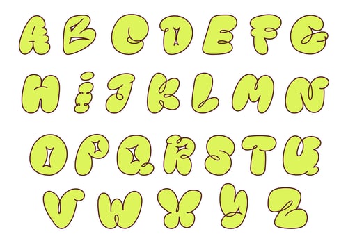 Playful Bubble Alphabet Set in Lime Green. A complete set of 26 bubble-inspired uppercase letters in lime green with playful curves, perfect for creative, fun, and decorative design projects vector