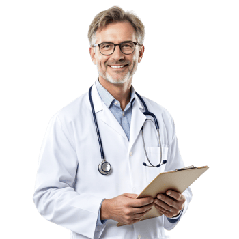 A smiling male doctor holding a clipboard png