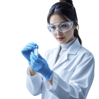 A woman in a lab coat holding a test tube png
