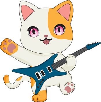 Rockstar Cat With Guitar Illustration vector
