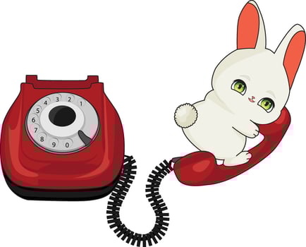A Cute Rabbit Answers A Telephone Call vector