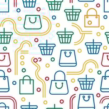 shopping seamless pattern with shopping bags and baskets vector