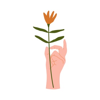Hand gesture with abstract flowers illustration. Beauty and fashion concept vector