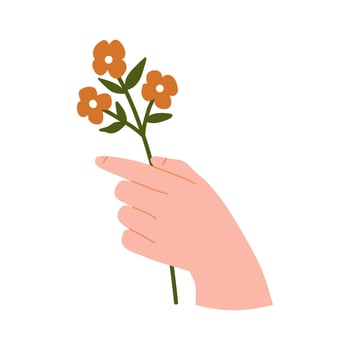 Fashion art gesture hands of a woman in summer and abstract flowers on her hands illustration vector