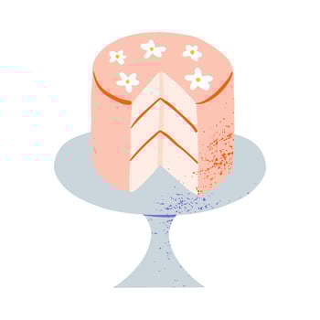 Hand drawn cute wedding or birthday cake with flowers decoration in cake stands. Bakery and pastry elements cartoon illustration. vector