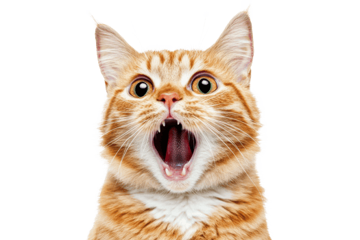 A urprised cat image, showcasing open mouth, wide eyes, and feline expression details. png