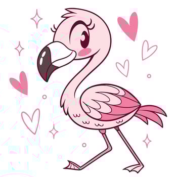 a cartoon flamingo with hearts around it vector