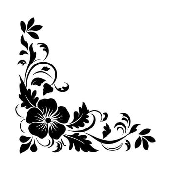 Hand-Drawn Floral Corner Design in Black and White Featuring Swirls, Leaves, and Flowers, Elegant Botanical Illustration, Delicate Floral Art for Decorative Designs vector
