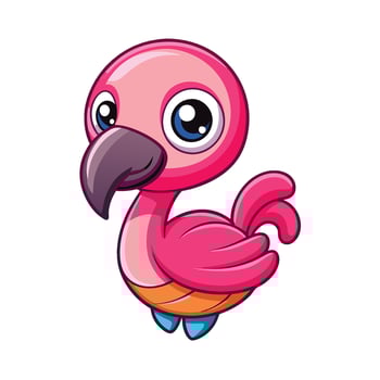 cartoon pink flamingo bird with big eyes vector