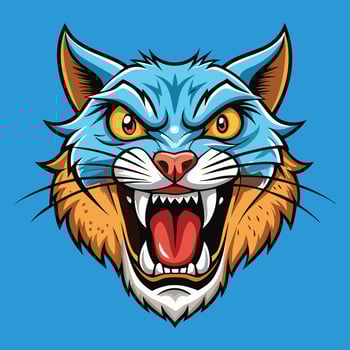 an angry cat head with its mouth open vector