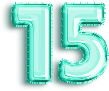 Turquoise Foil Balloon Number 15 png