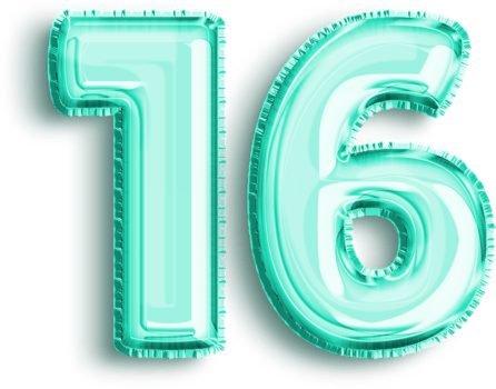 Birthday Turquoise Foil Balloon Decor Number 16 png