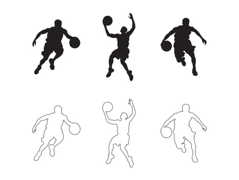 Basketball player logo design icon symbol illustration. Sports black and white royalty free icon set. vector