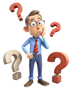 Thinking businessman confused by question marks png