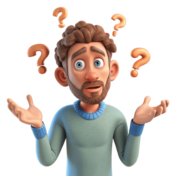 Man with confused face surrounded by question marks png