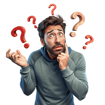Clueless character with question marks around his head png