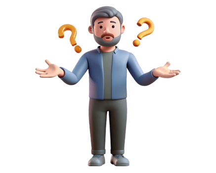 Transparent puzzled character with question marks in the air png