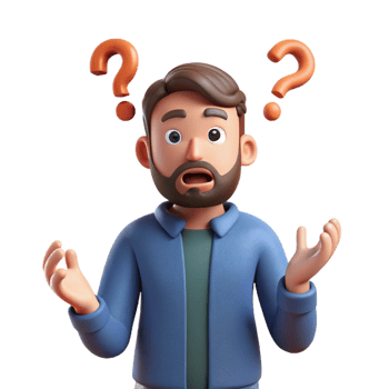 Transparent confused businessman with big question marks png