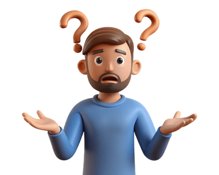 Confused man with question marks around his head png