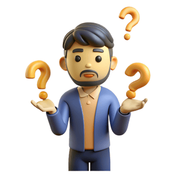 Confused male person standing with question marks png