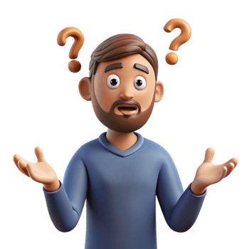 Man with unsure expression and floating question marks png