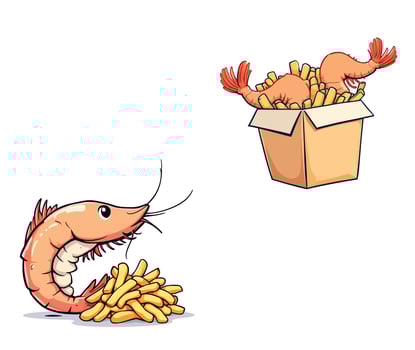 Cartoon shrimp and fries in a box vector