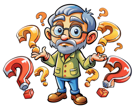 Transparent confused man with question marks in air png