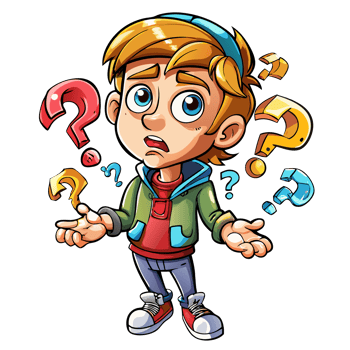 Man trying to understand with question marks around png