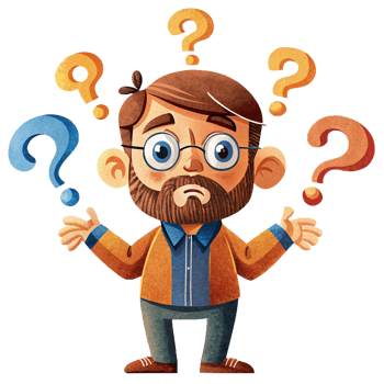 Man puzzled with floating question marks in the air png