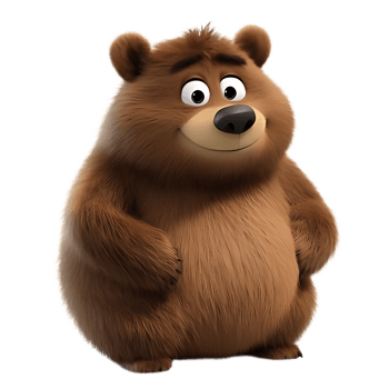 Cheerful Animated Brown Bear Character png