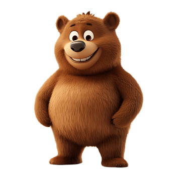 Cheerful cartoon brown bear character for children's media png