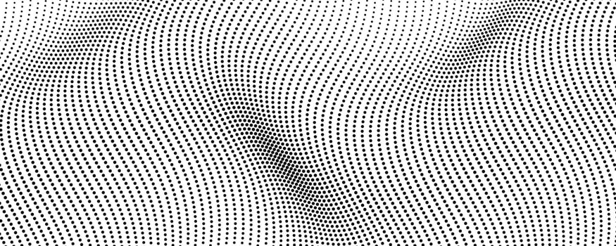 Halftone monochrome background with flowing dots. Abstract black and texture. illustration vector
