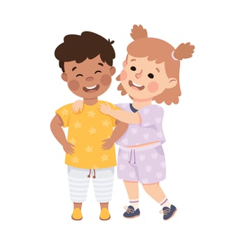 Little Smiling Boy and Girl Standing Together as Close Friends Illustration vector