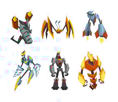 Monster Metal Robot Transformer with Strong Limbs as Fantastic Warrior Set vector