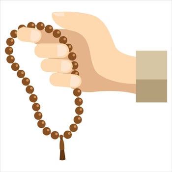 Hand holding a brown prayer beads called a rosary vector