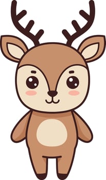 Cute cartoon deer character in a minimal style with large eyes and antlers in a joyful pose illustration vector