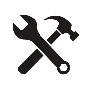 A black silhouette of a wrench and hammer crossed over each other signifies tools or maintenance cutouts png