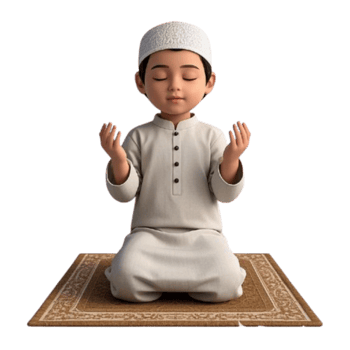 A cartoon boy in a muslim outfit is praying png