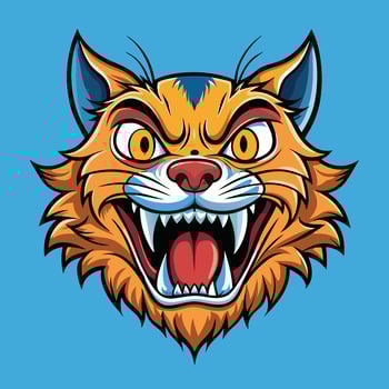 an angry cat head with a big mouth vector