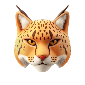 A stylized bobcat face illustration with orange fur, Isolated on Transparent Background png
