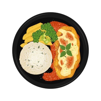 Illustration Logo Clipart Top View Chicken Parmesan or chicken parmigiana with Rice vector