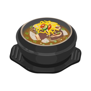 Illustration Logo Clipart Korean Food Galbitang Beef Short Rib Soup on a Ttukbaegi vector