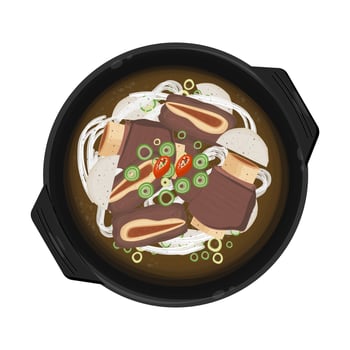 Illustration Logo Clipart Top View Galbitang Beef Rib Soup on a Ttukbaegi vector
