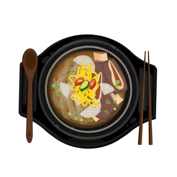 Illustration Logo Clipart Ready to Eat Galbitang Beef Short Rib Soup on a Ttukbaegi vector