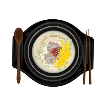 Illustration Logo Clipart Top View Korean Cuisine Gomtang or Beef Bone Soup vector