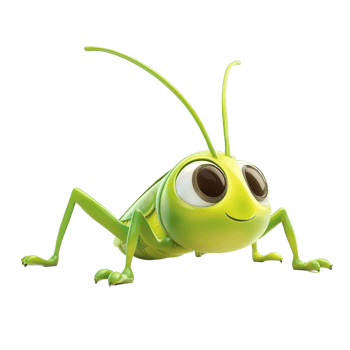 A Cute Green Cartoon Grasshopper Character Isolated on Transparent Background png