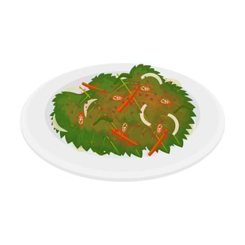 Illustration Logo Clipart Korean Perilla Leaf Kimchi Kkaennip Kimchi on a White Plate vector