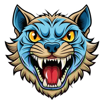 a cartoon blue wolf head with open mouth vector